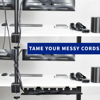 Organize your workspace and manage your cords for a clean space.