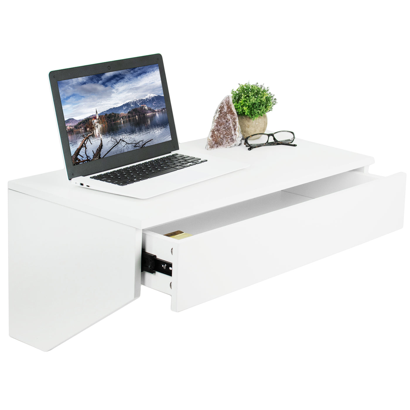 Sturdy wall mount desk with drawer.