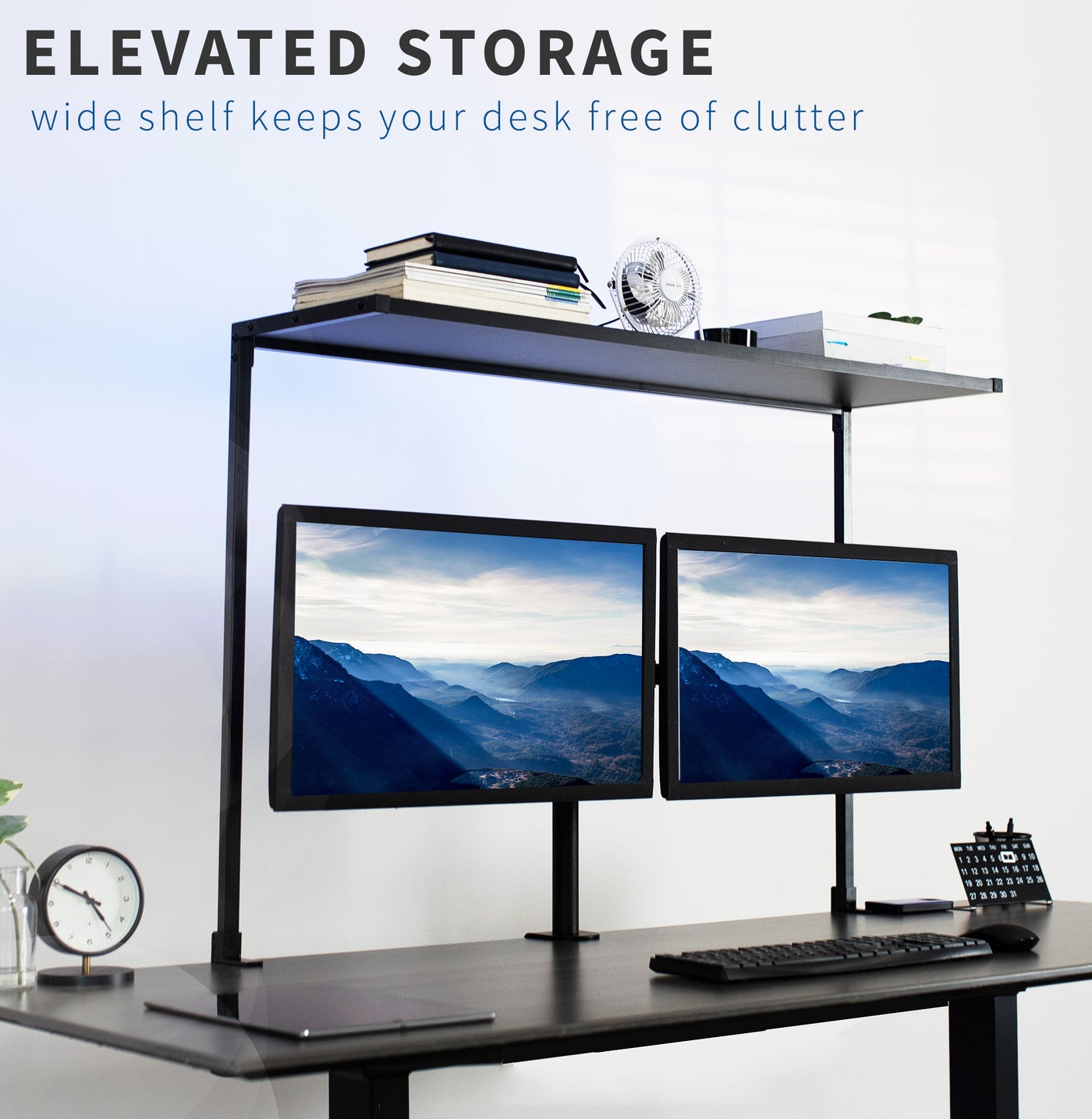 Black 42” Clamp-on Overhead Shelf – VIVO - desk solutions, screen