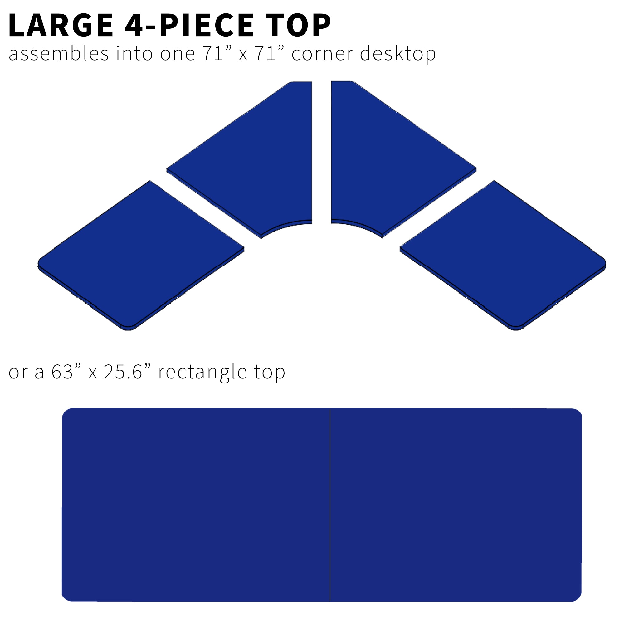 The desktop is delivered in four pieces once assembled, run flush together with the option of L-shape, or regular rectangle desktop.