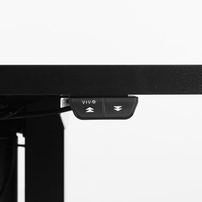 Black particle board desk top from vivo attached to an electric desk frame.