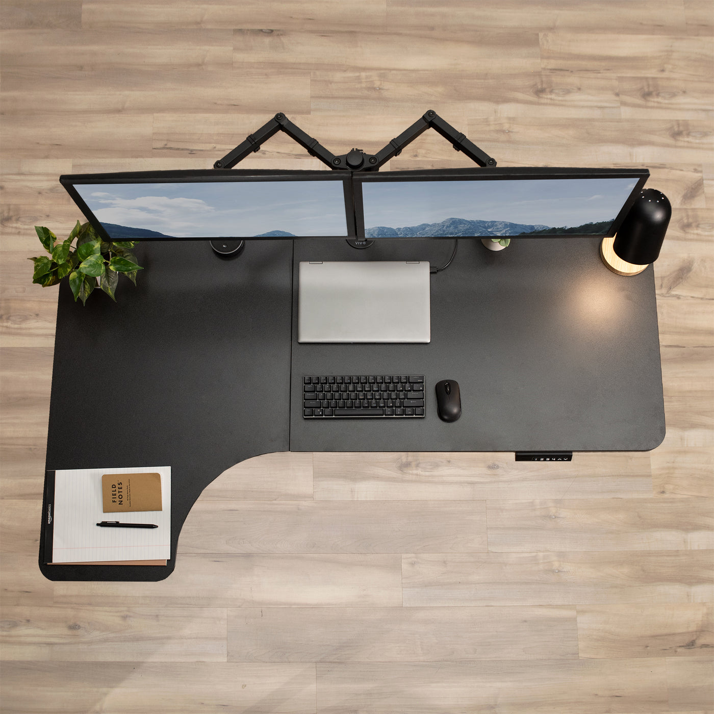 Sturdy corner desktop table top with reversible design and wide surface.