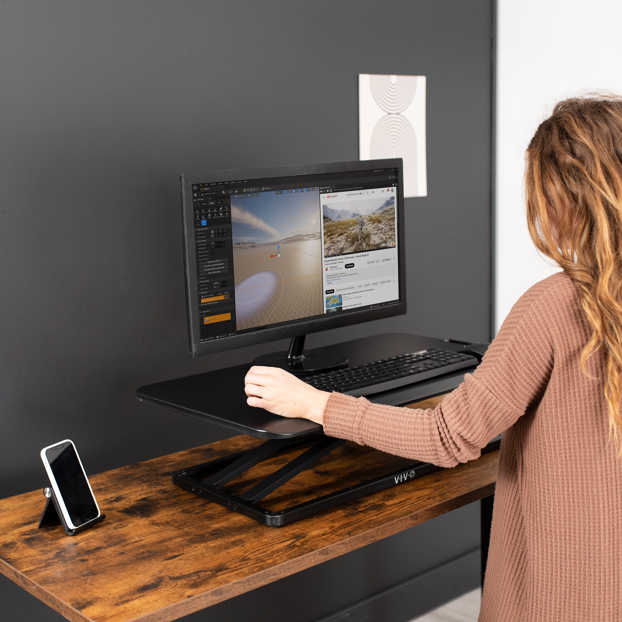 Comfortably work from a desk riser while standing.