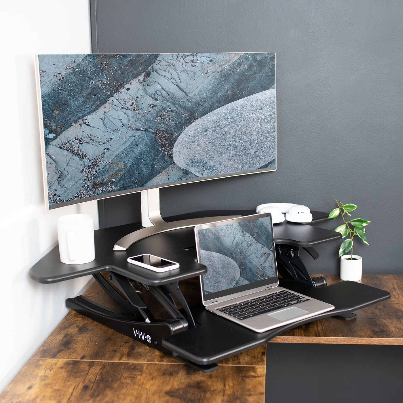 38 Corner Standing Desk Converter – VIVO - desk solutions, screen  mounting, and more