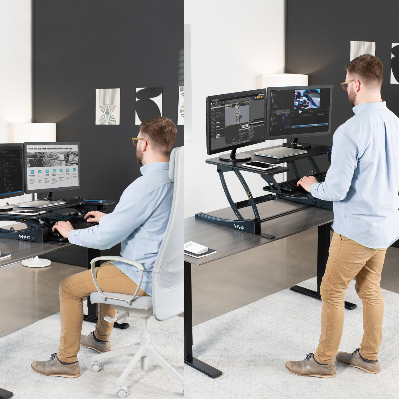 Double Client Desk Dual Monitor Standing Desk