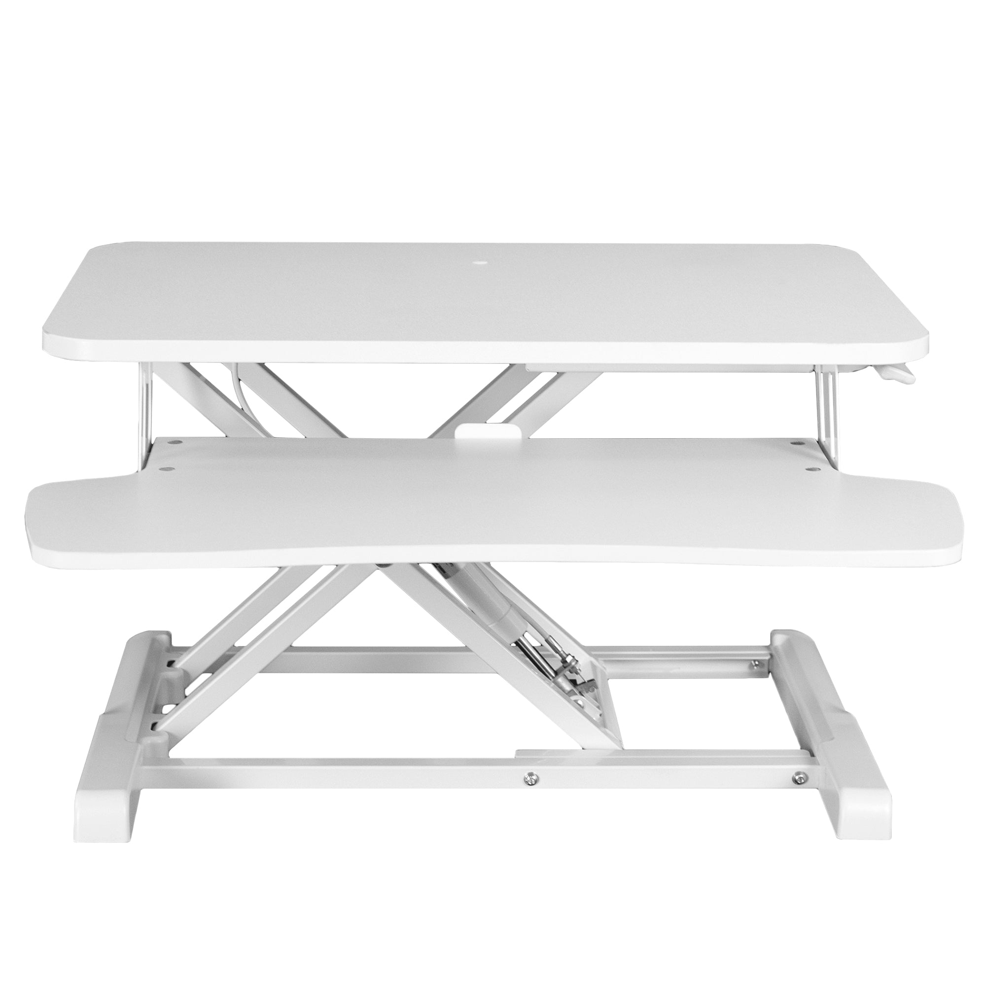 Sturdy height adjustable 2-tiered desk riser for ergonomic office workstation.