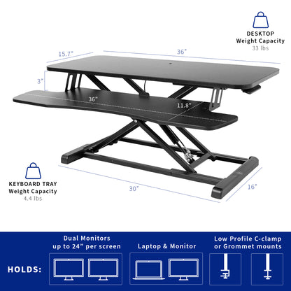 Sturdy height adjustable 2-tiered desk riser for ergonomic office workstation.