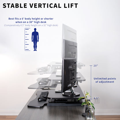 Sturdy height adjustable 2-tiered desk riser for ergonomic office workstation.