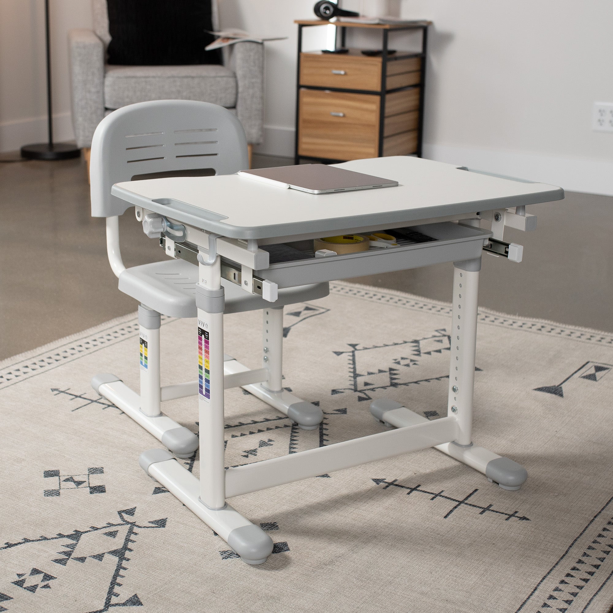 Modern children's workstation desks.