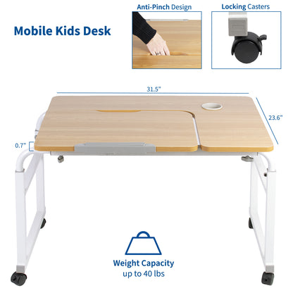 Mobile children's desk with caster wheels.