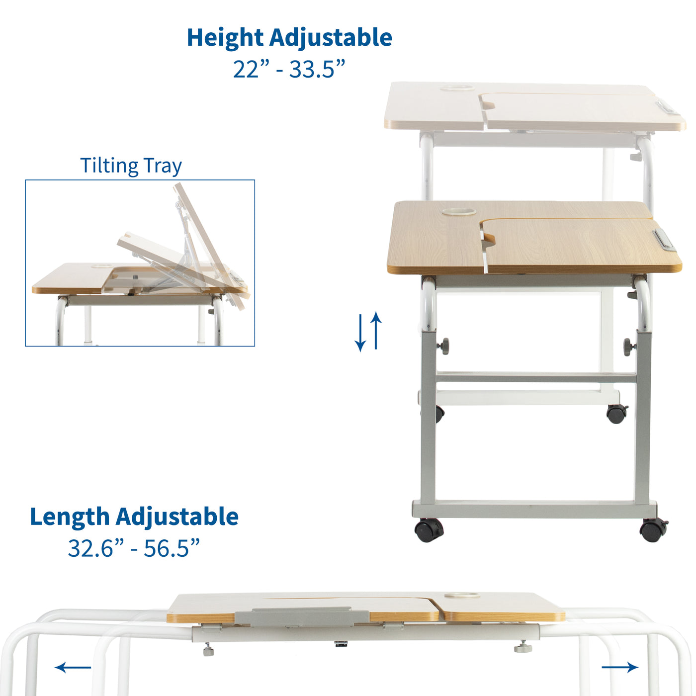 Light wood white frame design of length and height adjustable desk for kids.