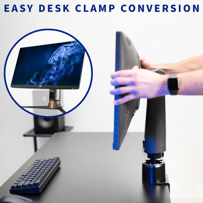 Convert your standing desk mount to a clamp on the mount, saving desk space.