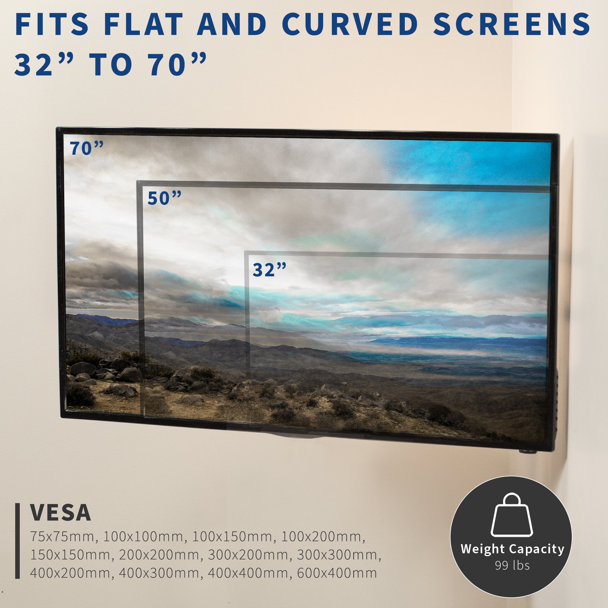 Sturdy corner wall mount for TV with VESA design.