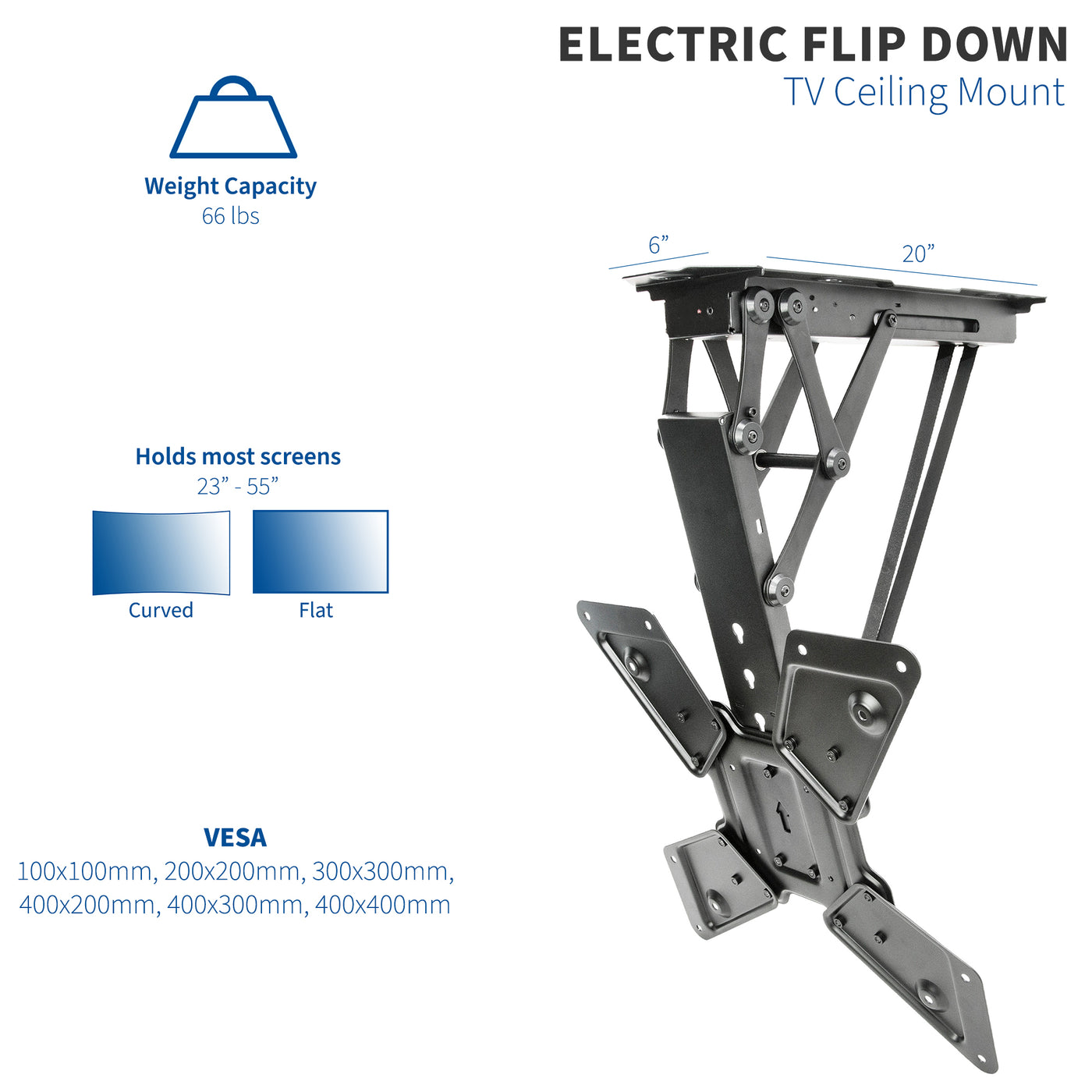 Electric Flip Down Ceiling Mount for 23 to 55 TVs – VIVO - desk