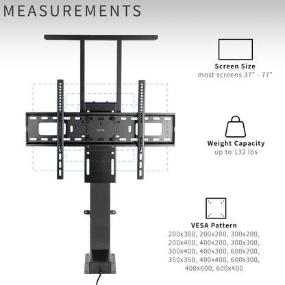  Motorized Large TV Stand for 37 to 77 inch Screens, Vertical Lift Television Stand with Remote Control, Compact TV Mount Bracket