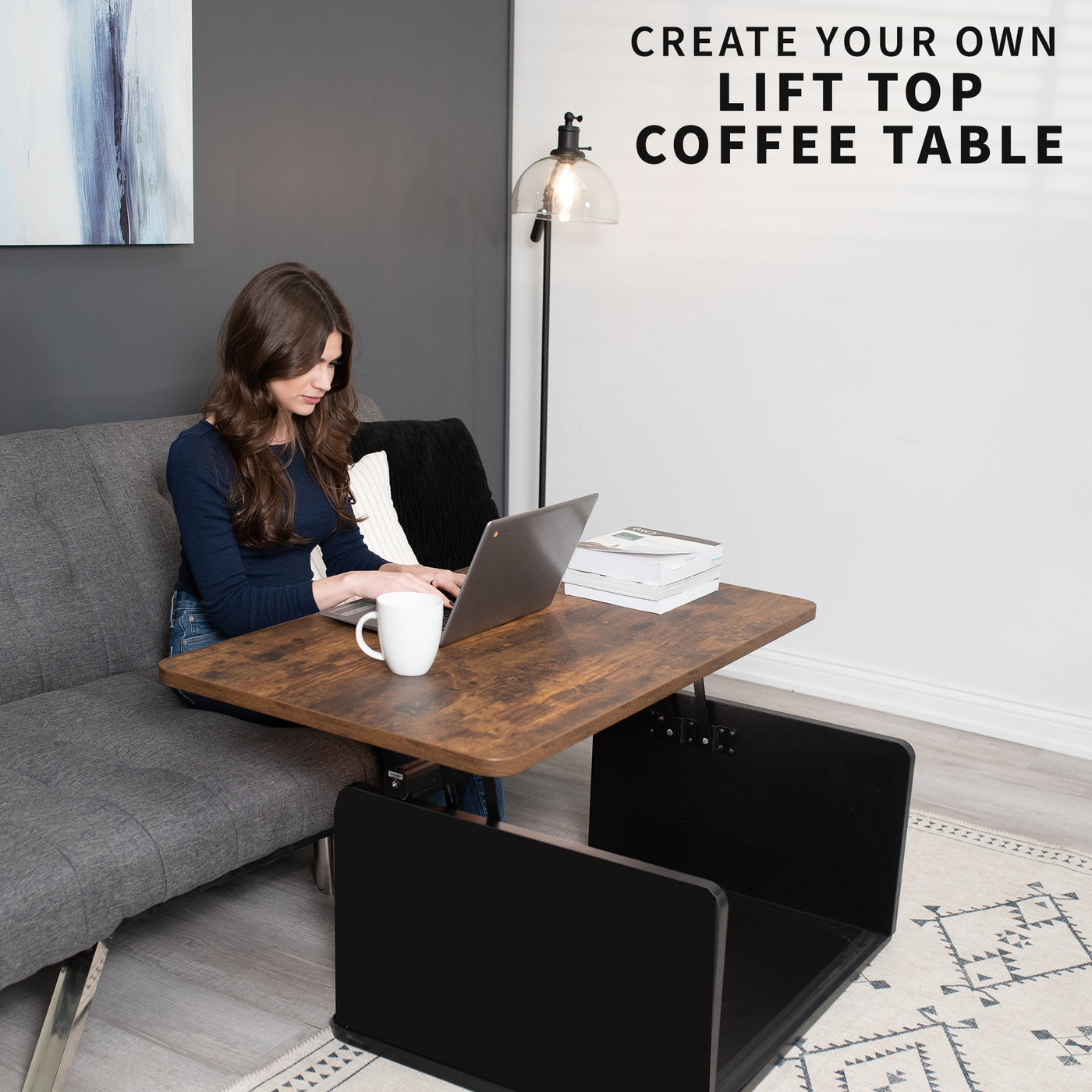 Create a lift-top coffee table to work comfortably from any room in your house.