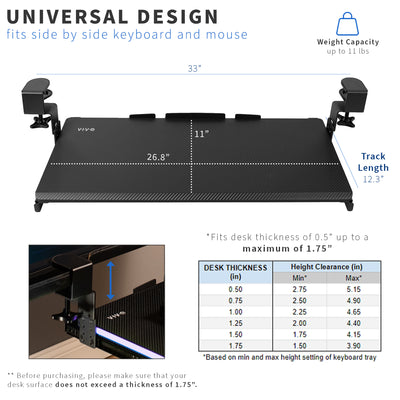 Universal design to fit most desktops on the market with calculated clearance.