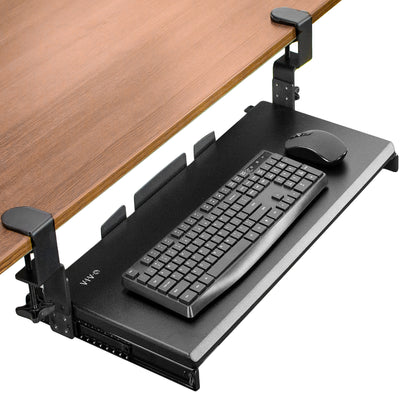 Under desk sliding ergonomic keyboard tray with room for a mouse.