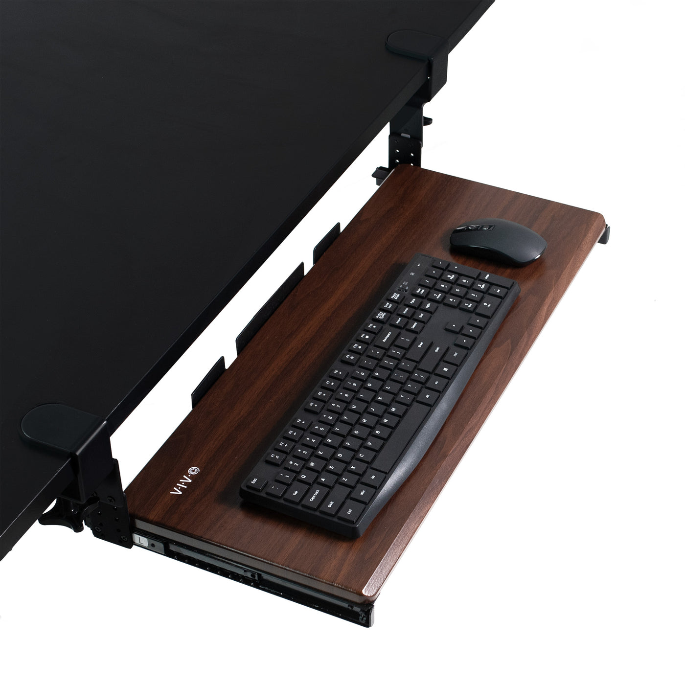 Ergonomic convenient clamp-on pullout keyboard tray.