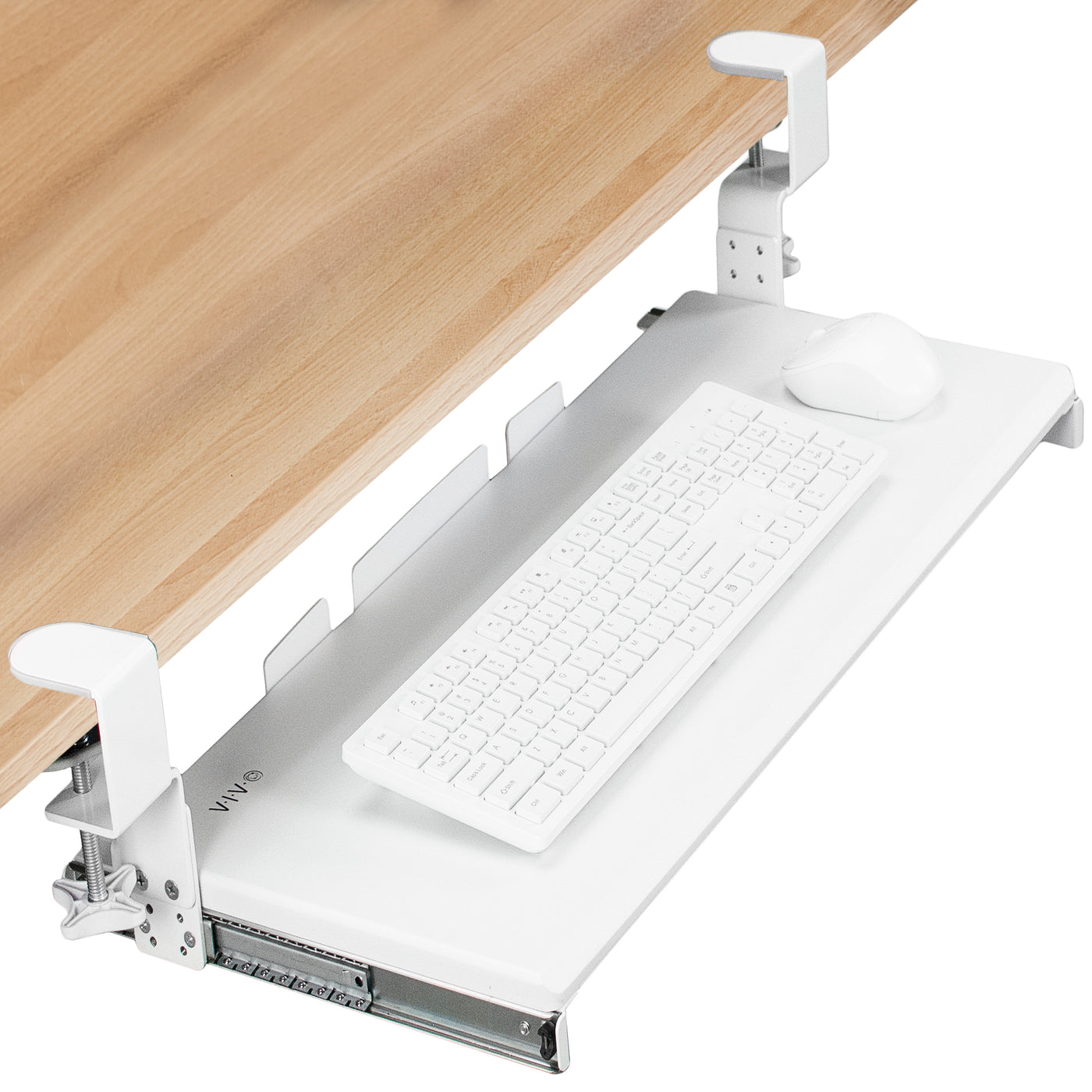Ergonomic convenient clamp-on pullout keyboard tray.