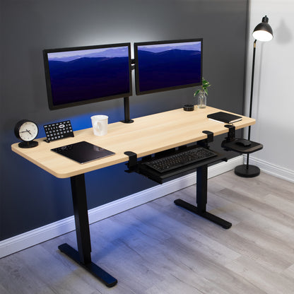 Clamp-on under desk tray with clamp on mouse pad on a sit-to-stand desk from VIVO.