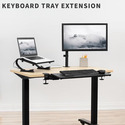 Keyboard tray extension to add space to a smaller desktop.