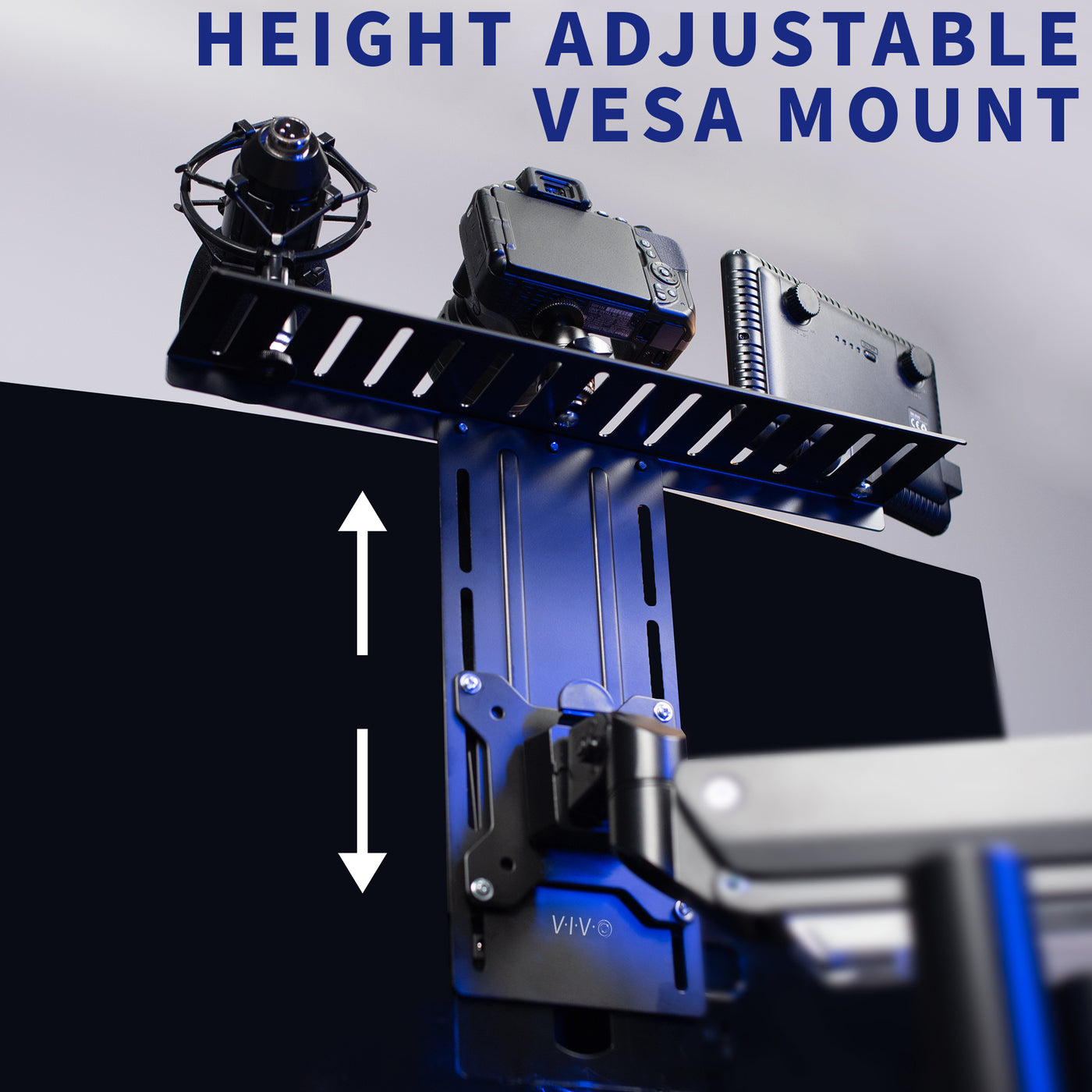 Height adjustable VESA mount allows the shelf to be compatible with most monitors.