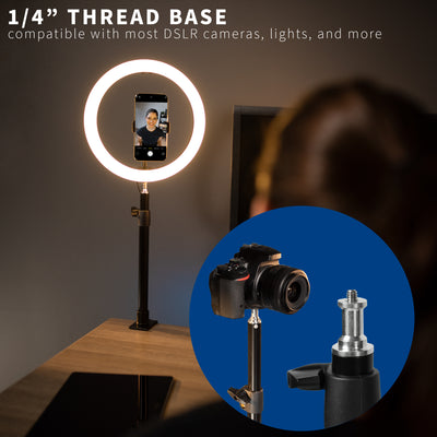 Universal thread base which is compatible with most cameras and lights.