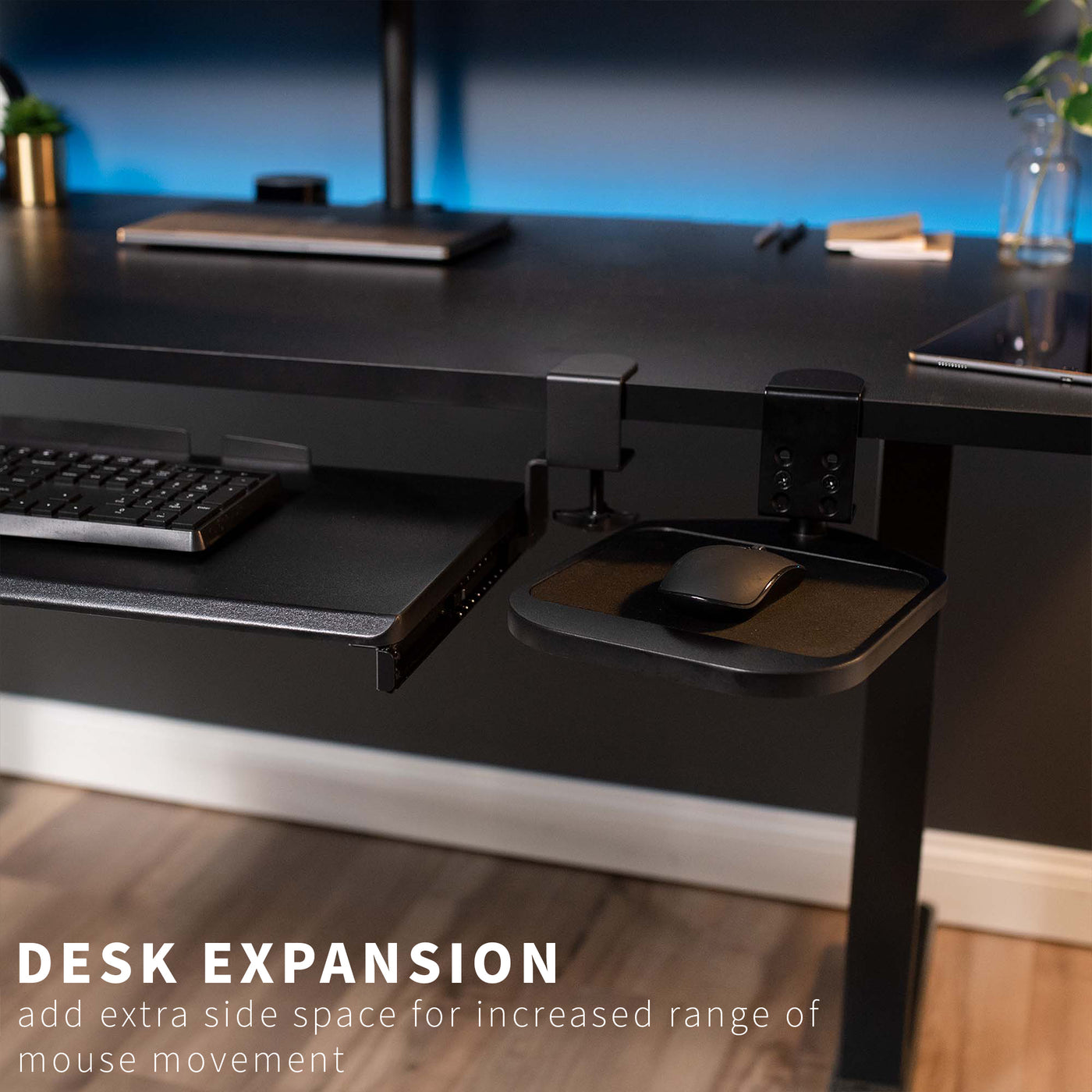 Expansion of desk space with an add-on mouse pad.