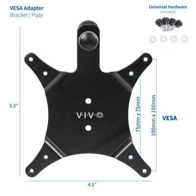 VESA bracket dimensions and included universal hardware.