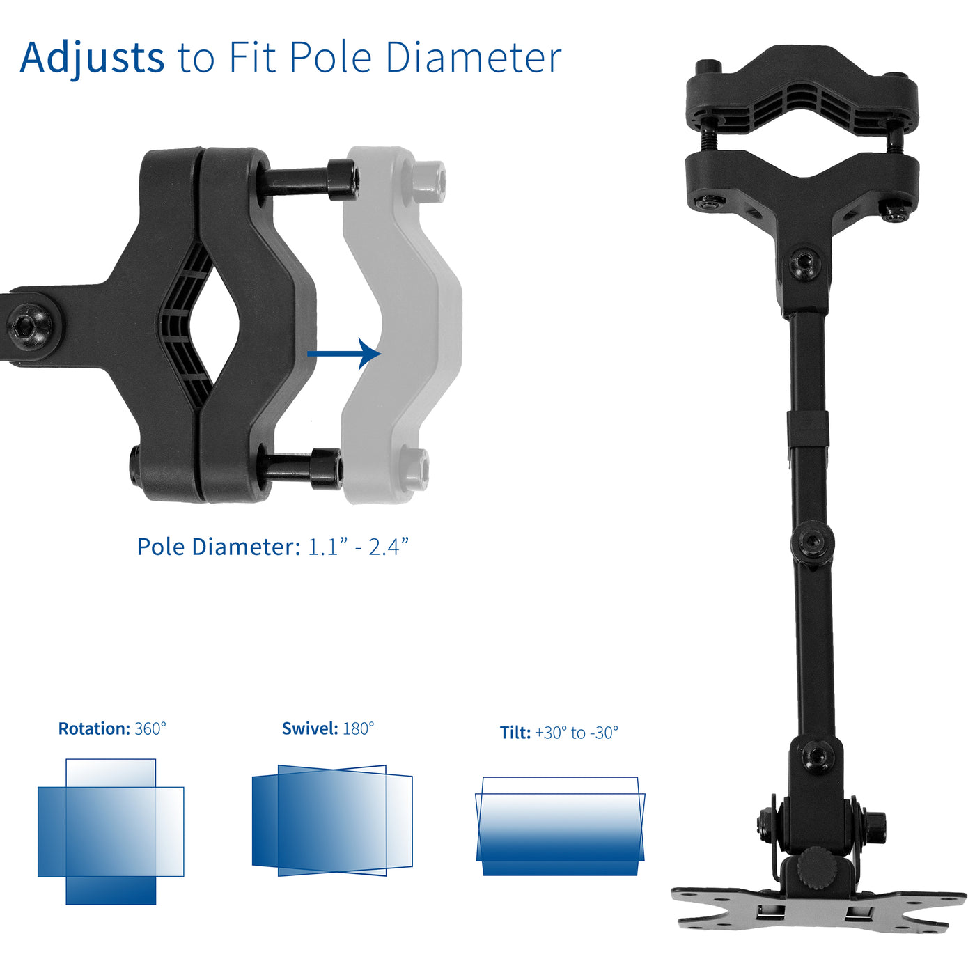vivo Steel Universal Full Motion Pole Mount Monitor Arm with Removable 75mm and 100mm VESA Plate, Fits 17 to 32 inch Screens, Black, MOUNT-POLE01A