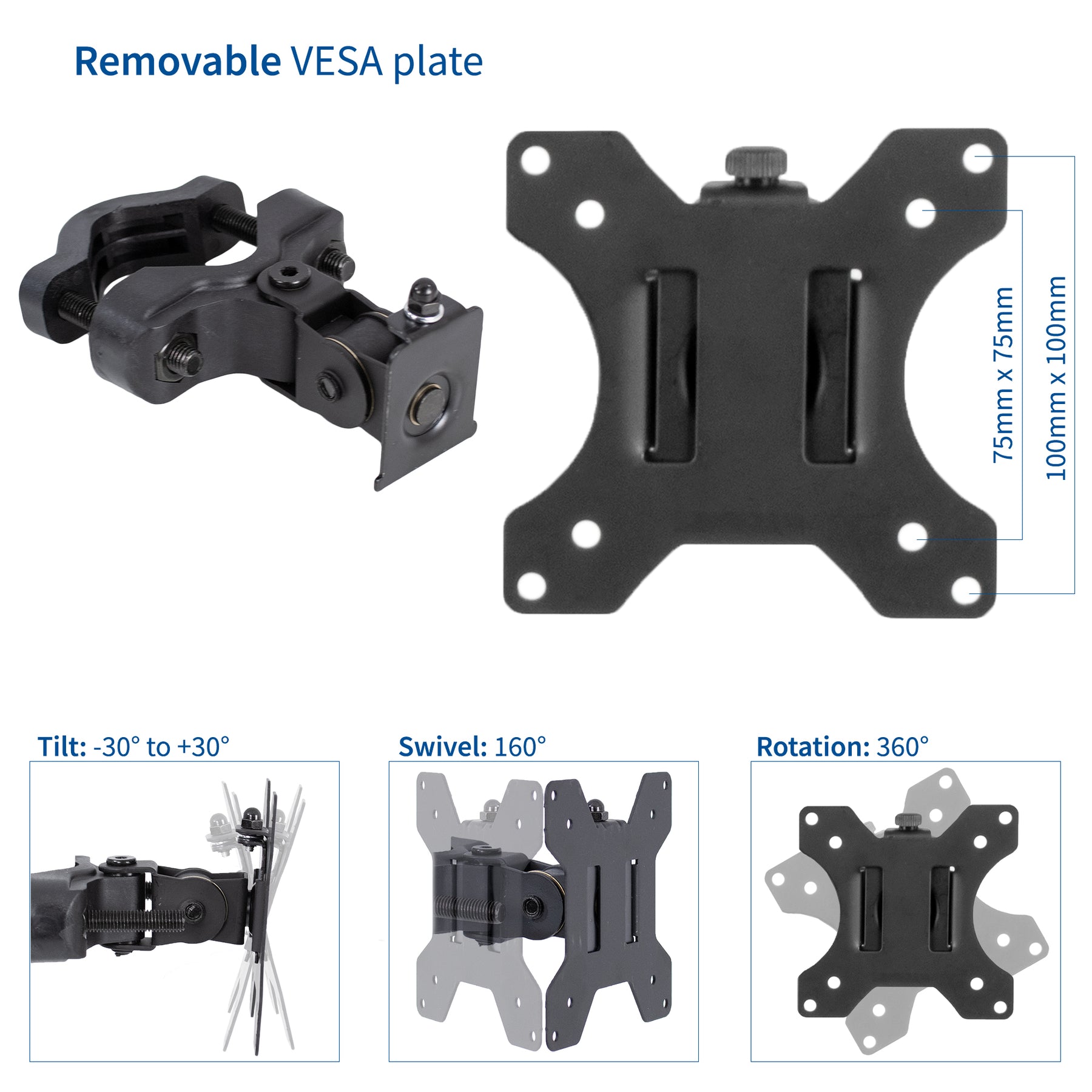VIVO Steel VESA Bracket 75x75 and 100x100 Mounting for Computer Monitor,  Quick Release Removable VESA Plate, White, PT-SD-VA01AW