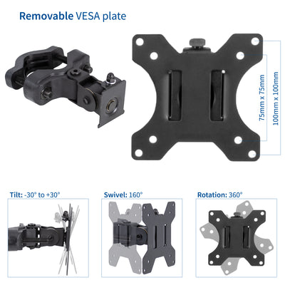 Detachable VESA face plate with swivel tilt and rotation.