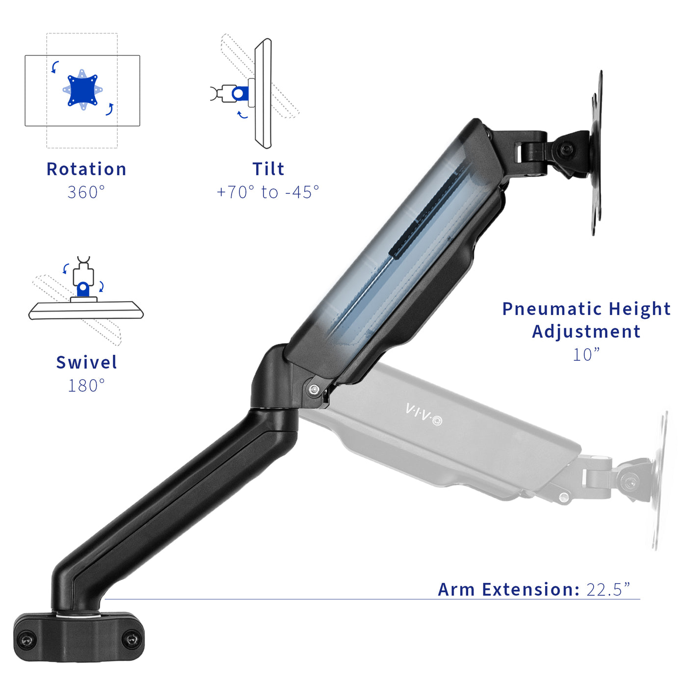Pole Mount Pneumatic Monitor Arm for VESA 75x75mm and 100x100mm – VIVO ...