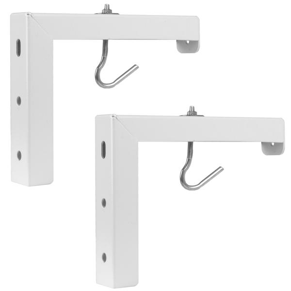 White L-shaped projector screen mounting brackets.