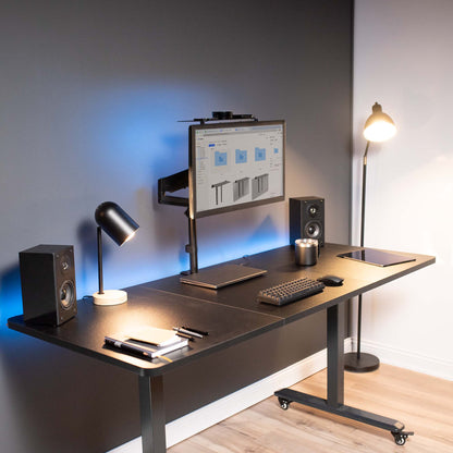 Sturdy VESA monitor desktop workstation shelf with solid steel mount brackets with over or under desk application.