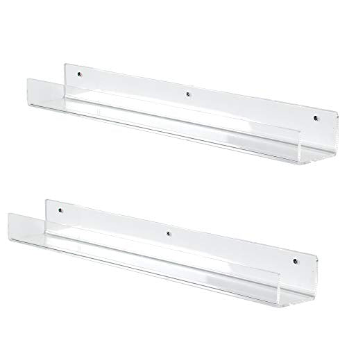 Clear Acrylic Floating Wall Shelves, Two Pack, 15 Inch Wall Bookshelf