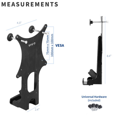 Specification and size of VESA adapter bracket with included hardware for swift installation.
