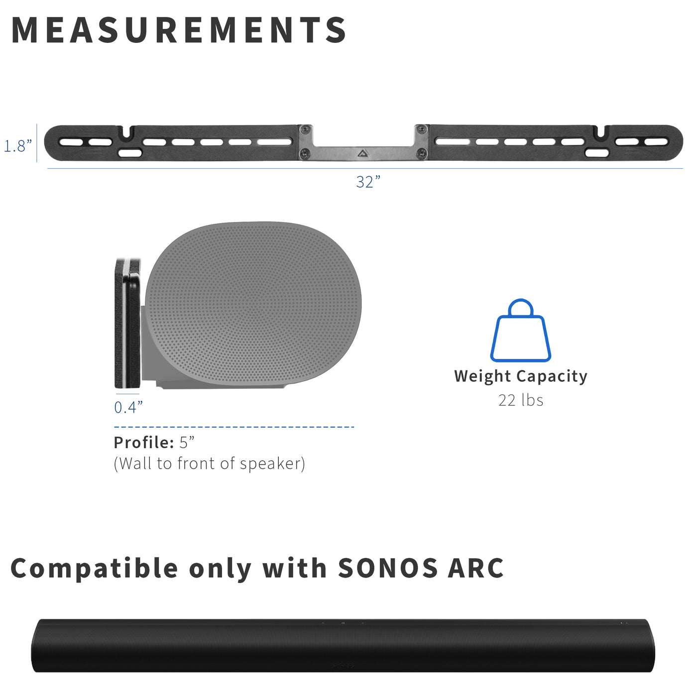 amplitude talsmand Og Wall Mount Designed for Sonos Arc Soundbar – VIVO - desk solutions, screen  mounting, and more