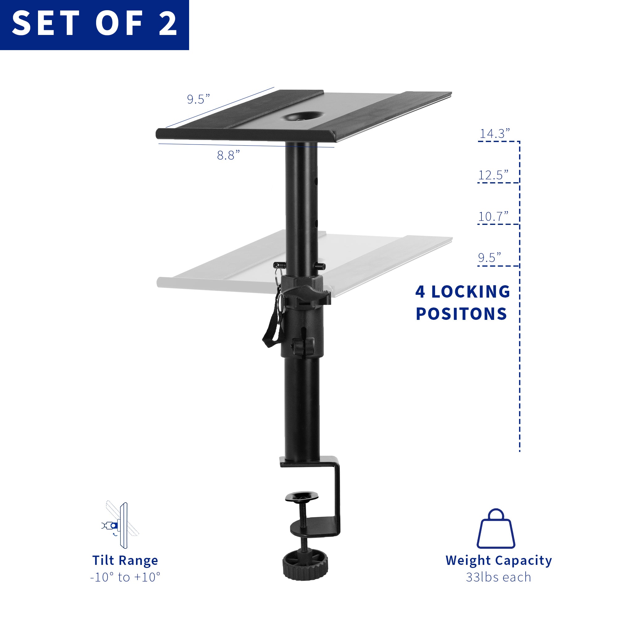 Sturdy structure and dimension of the speaker stand with four locking positions.