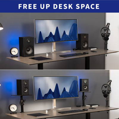 Free up desk space by elevating your speakers to new heights.