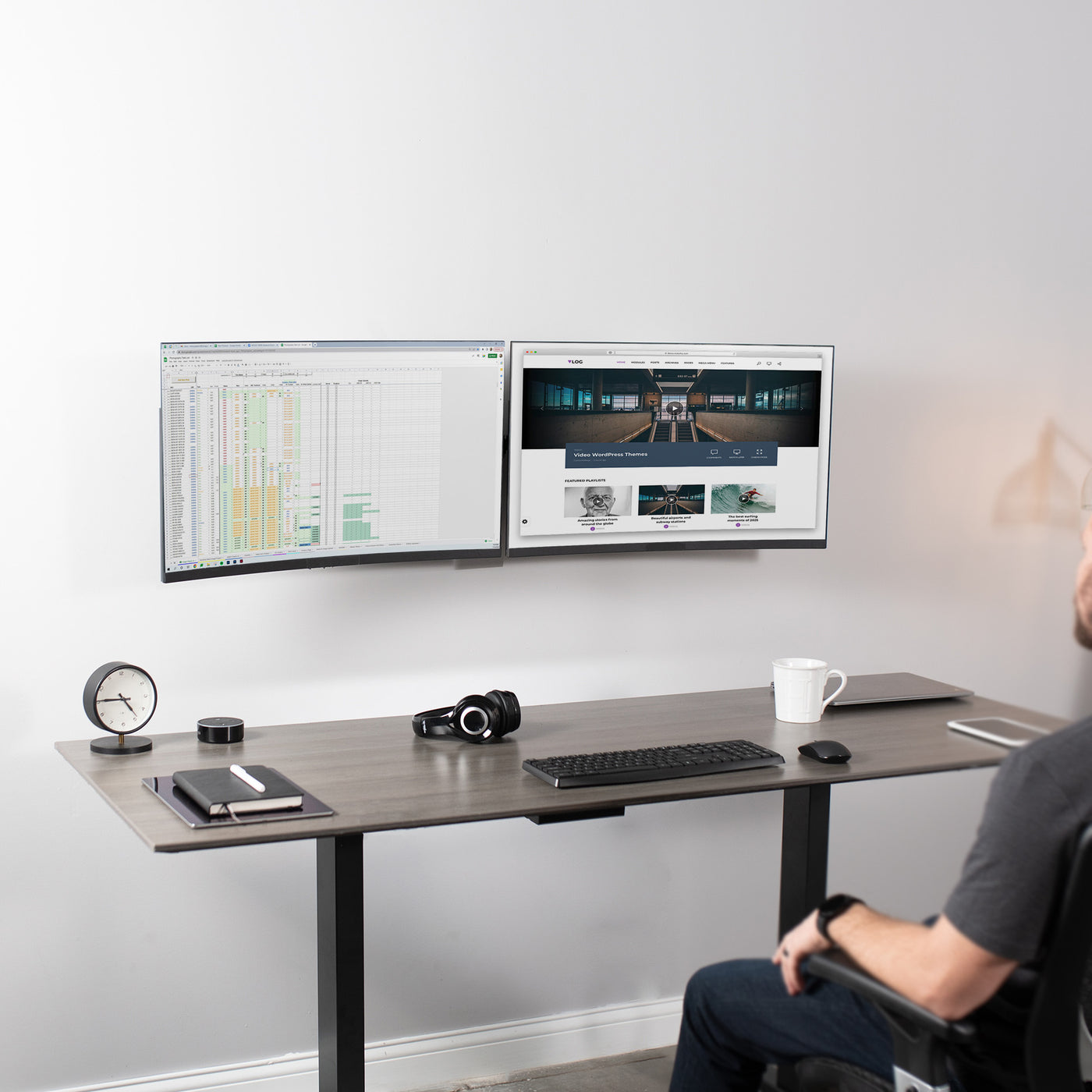 View both of your monitors from an ergonomic viewing angle with a dual monitor wall mount from VIVO.