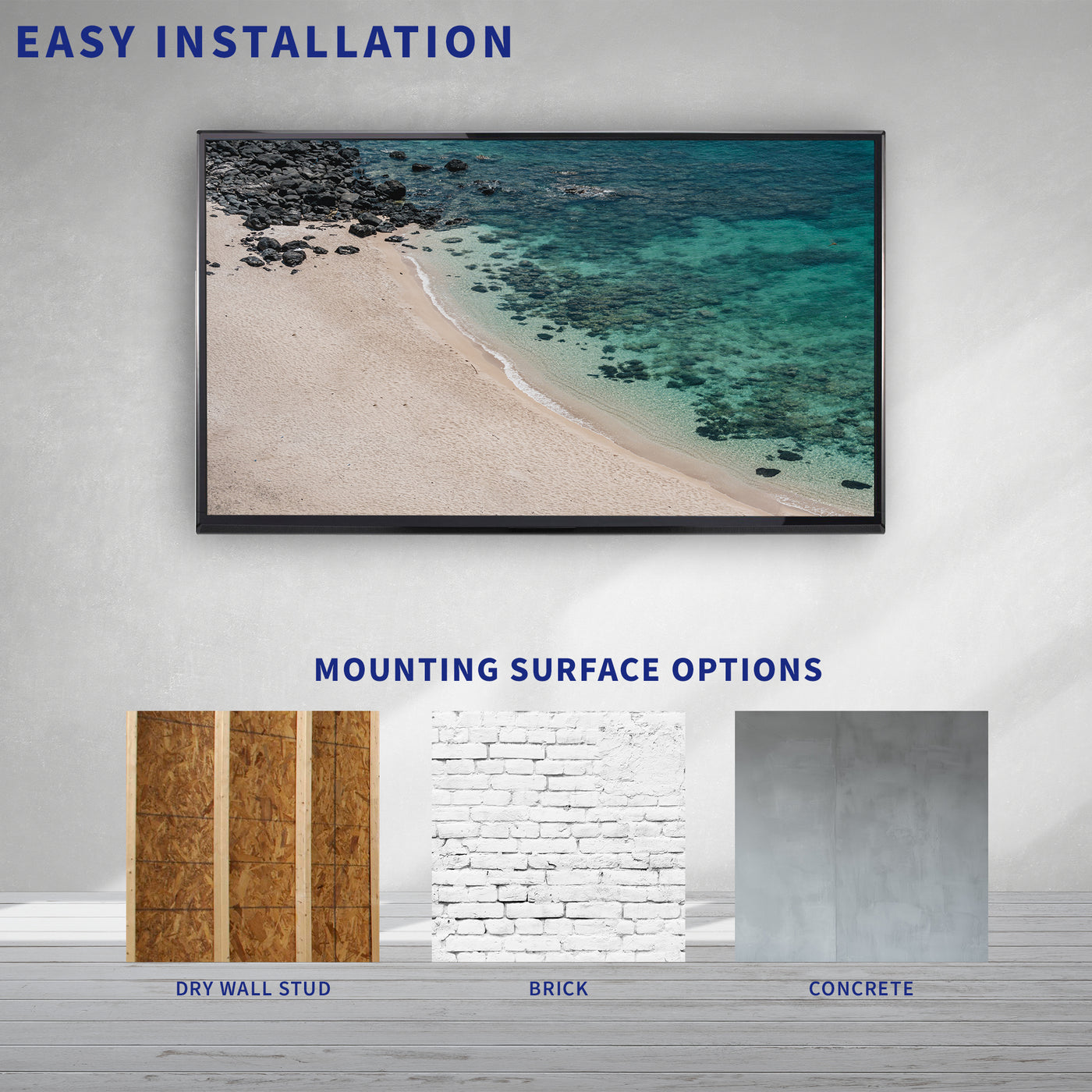 Easy installation to a variety of wall surfaces.