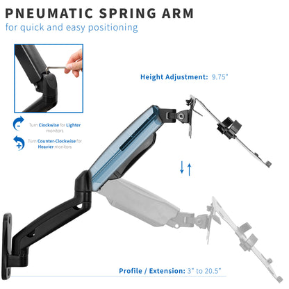 Dimensions and specification of pneumatic wall mount.