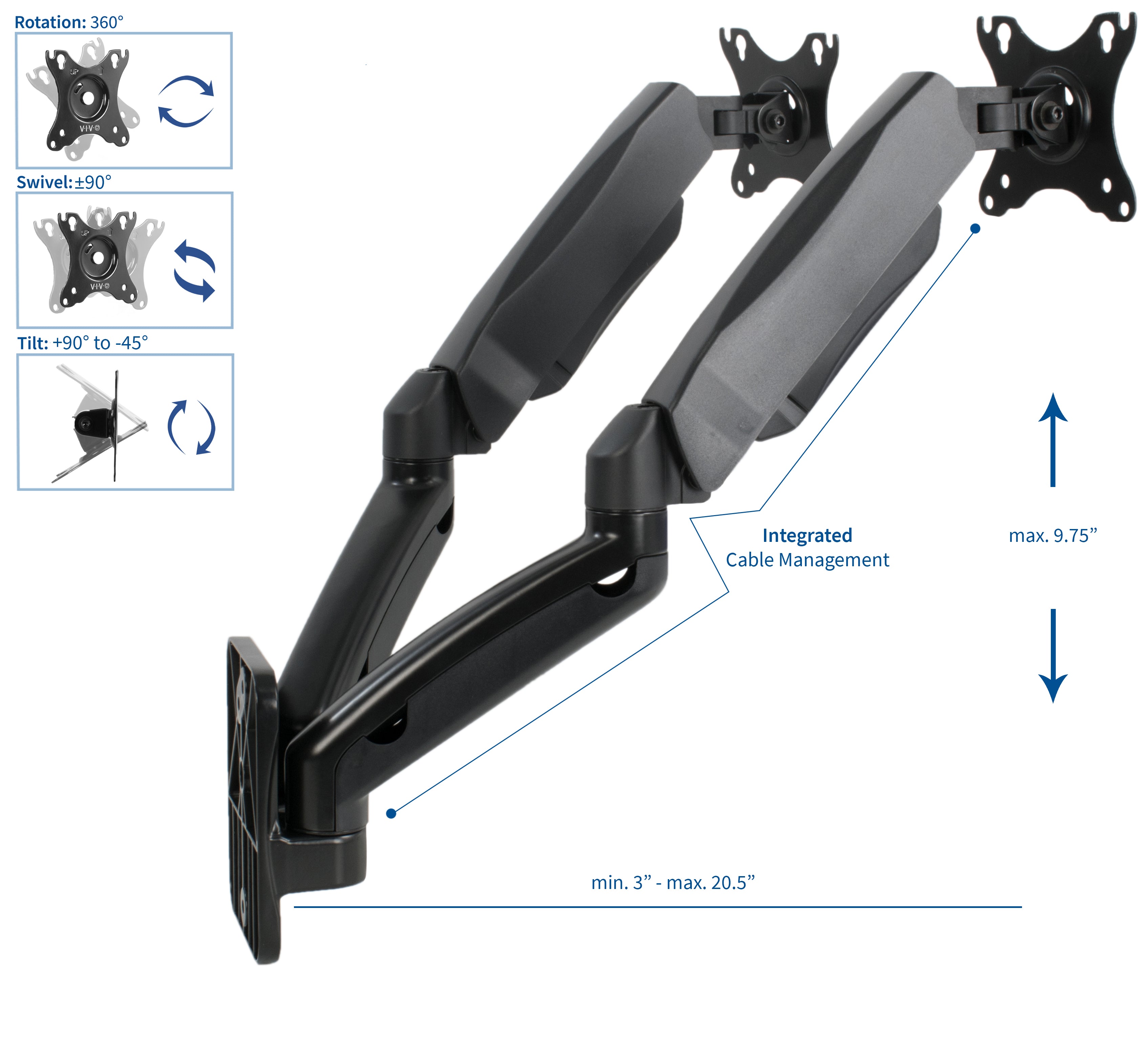 Integrated cable management to maintain a tidy workspace.