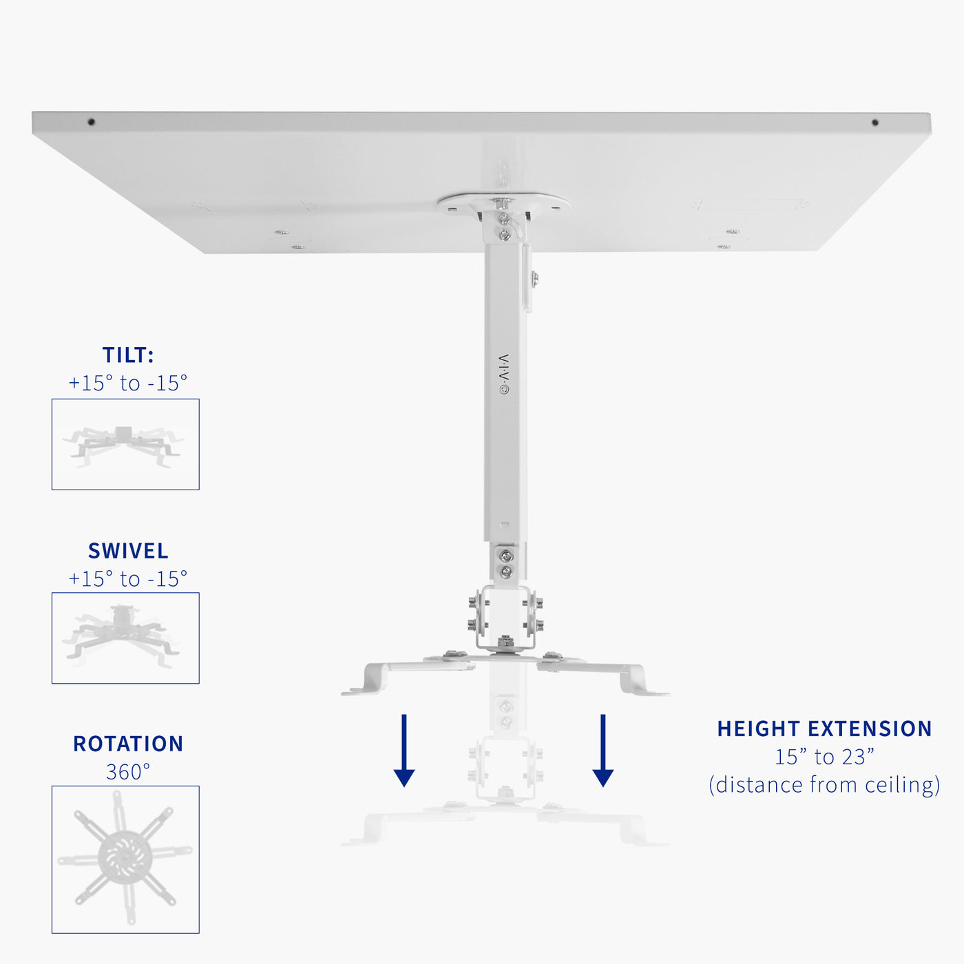 Projector Drop Mount White Universal Drop Ceiling Height Adjustable Projector Mount – VIVO ...