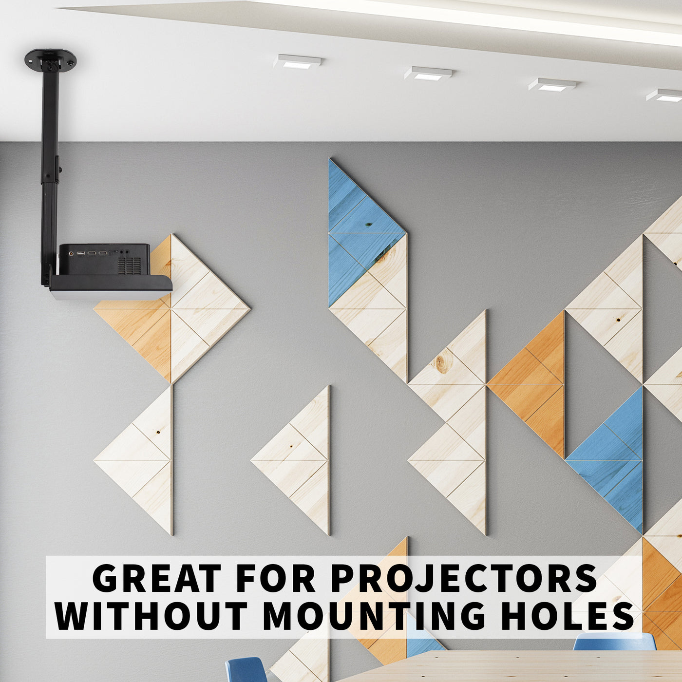This projector shelf ceiling mount is ideal for projectors with no mounting holes.