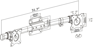 Blueprint layout and specs of a dual monitor mount bracket.