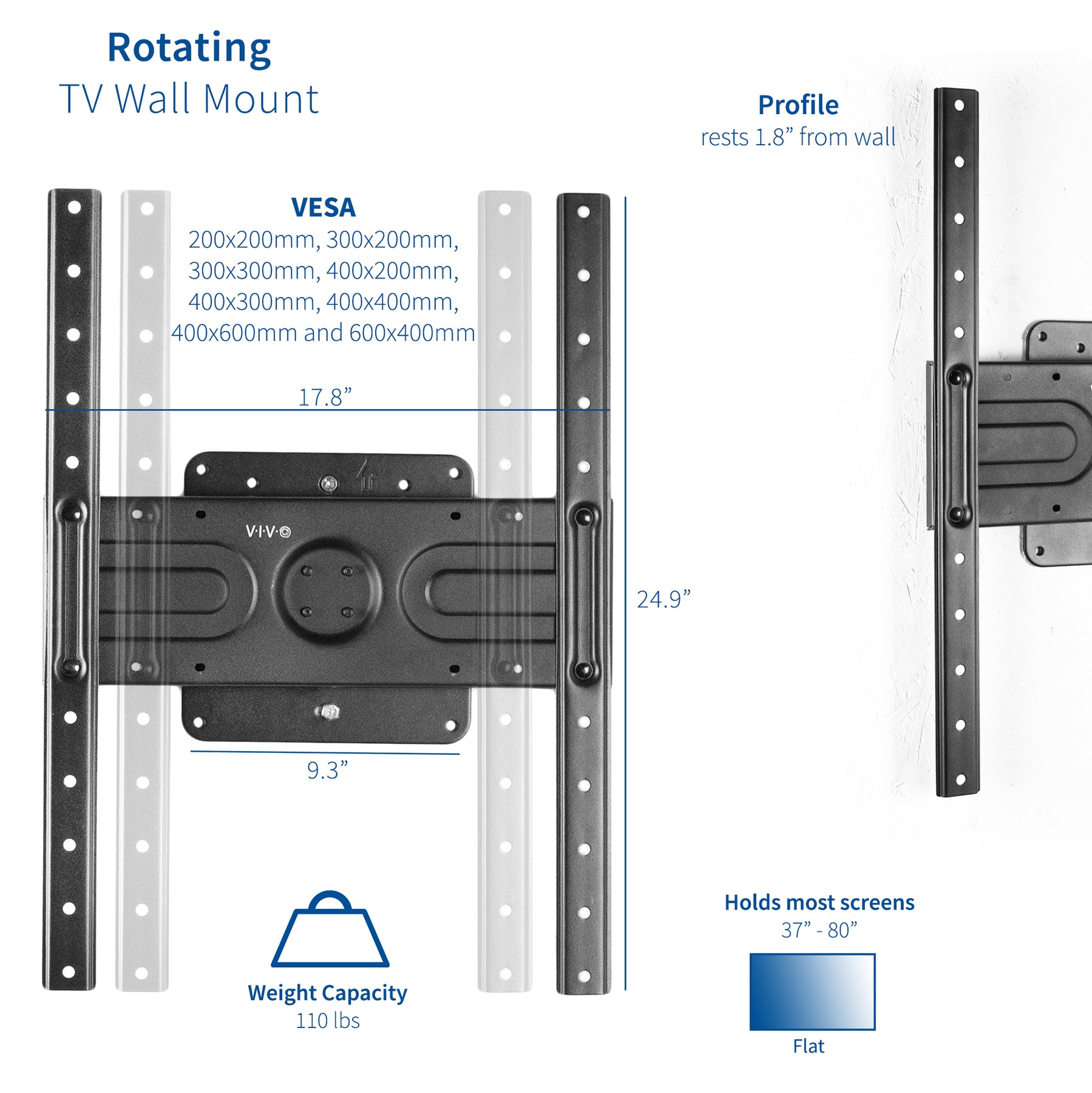 Rotating Wall Mount for 37" to 80" TVs – VIVO - solutions, screen mounting, and more