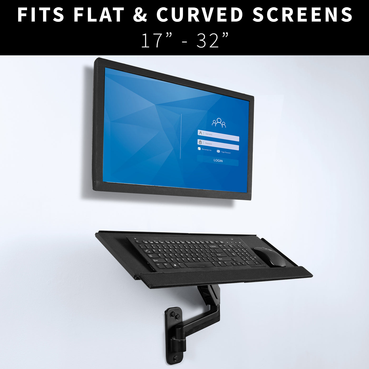 Wall monitor mount with height adjustment fits screens measuring 17 to 32 inches.